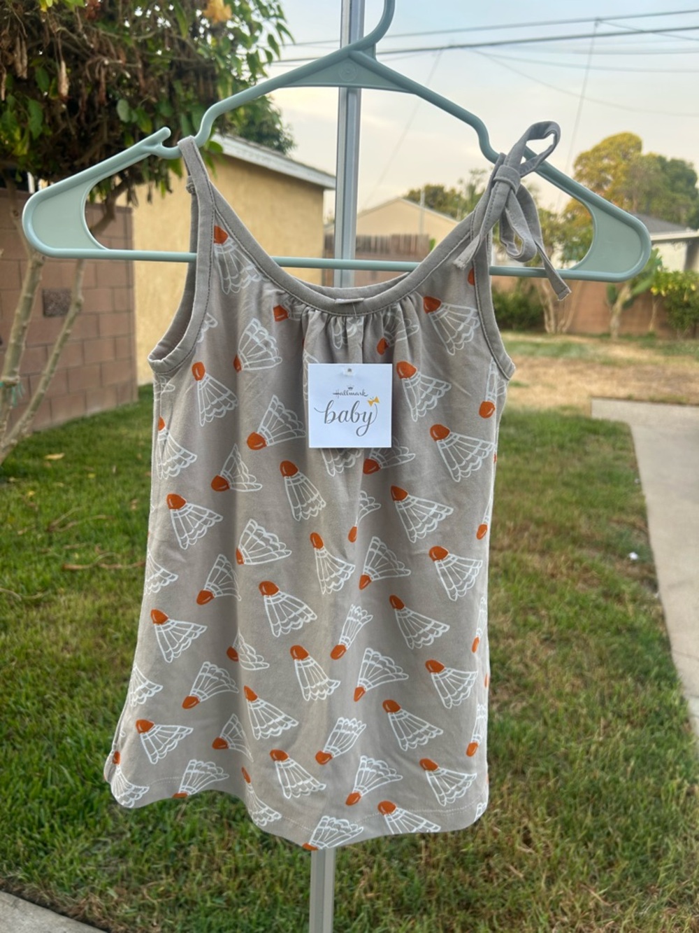 Hallmark baby Tie-Shoulder Tank Top with Orange & White Shuttlecock Print